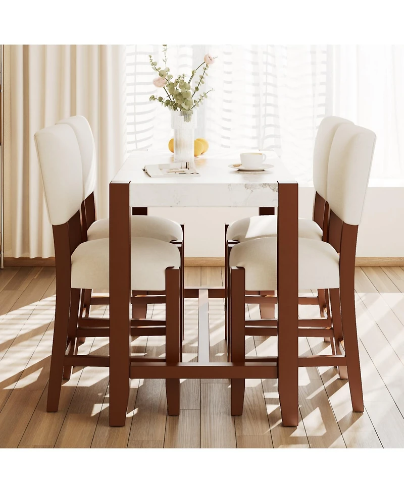 Streamdale Furniture 5-Piece Counter Height Dining Set for 4, Faux Marble Bar Table & 4 Upholstered Chairs