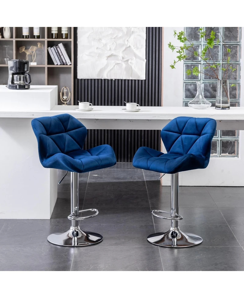 Streamdale Furniture Breni Velvet Diamond Tufted Swivel Adjustable Height Barstool