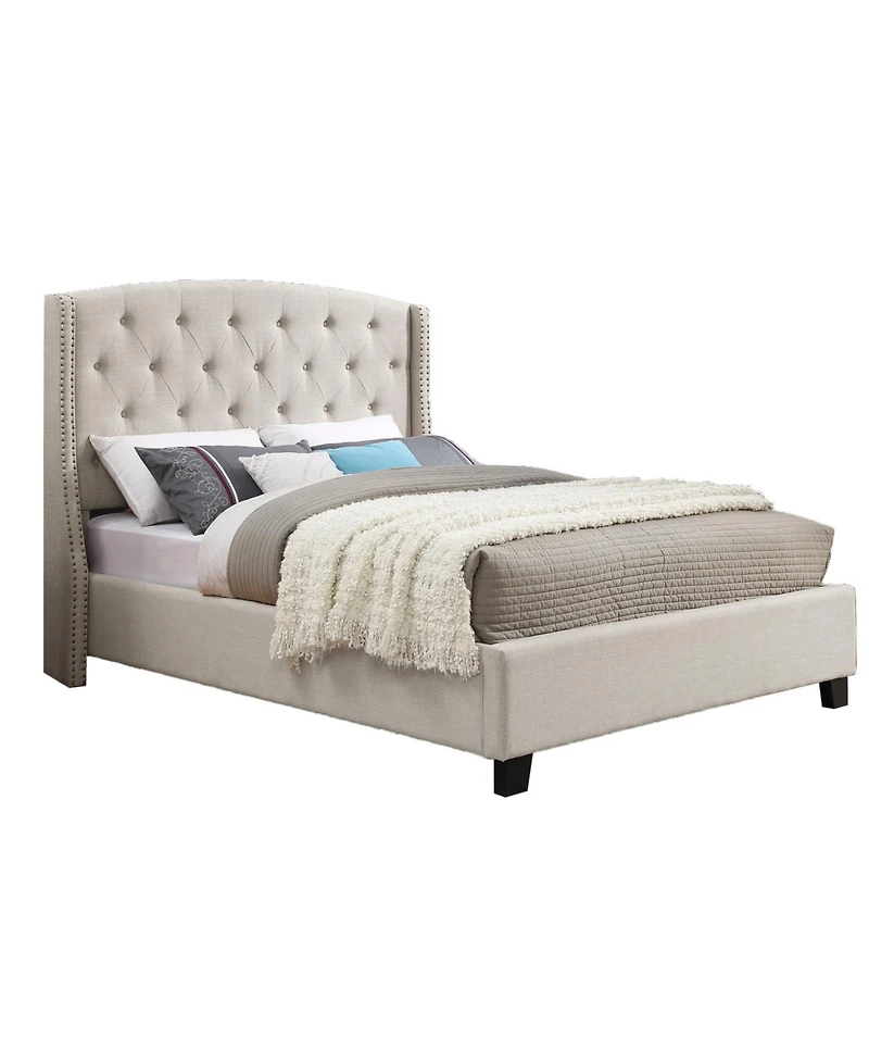 Streamdale Furniture Astral 3-Piece Bedroom Set: Tufted Wingback Bed & Two Gray Nightstands