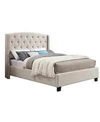 Streamdale Furniture Astral 3-Piece Bedroom Set: Tufted Wingback Bed & 2 White Nightstands