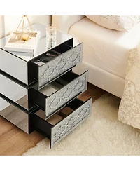 Streamdale Furniture Mirrored Bedside Nightstand with 3 Drawers, Silver Accent End Table
