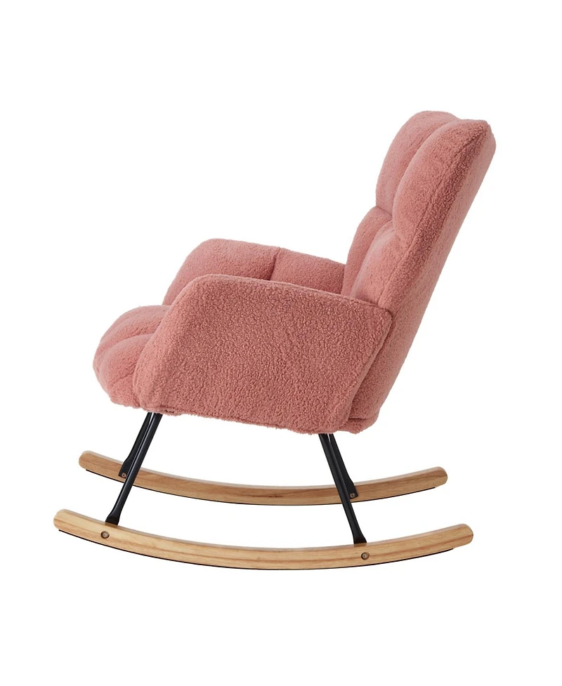 Streamdale Furniture Pink Teddy Fabric Glider Chair with Metal Frame