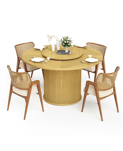 Streamdale Furniture 55" Round Dining Table for Six with Storage Rack & Rotating Tray Natural