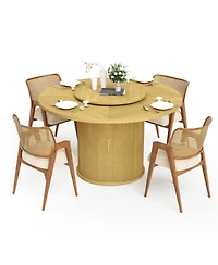 Streamdale Furniture 55" Round Dining Table for Six with Storage Rack & Rotating Tray Natural