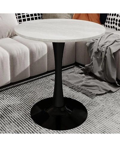 Streamdale Furniture 27.6" Black Mid-Century Modern Dining Table with White Marble Top