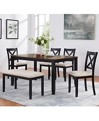 Streamdale Furniture 6-Piece Dining Table Set with Bench, Classic Wooden Dining Table for 6, Farmhouse Style
