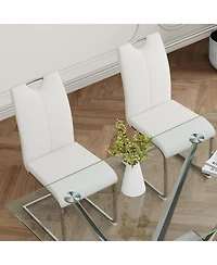 Streamdale Furniture Modern Glass Dining Table Set with 4 White Chairs (Set of 5)