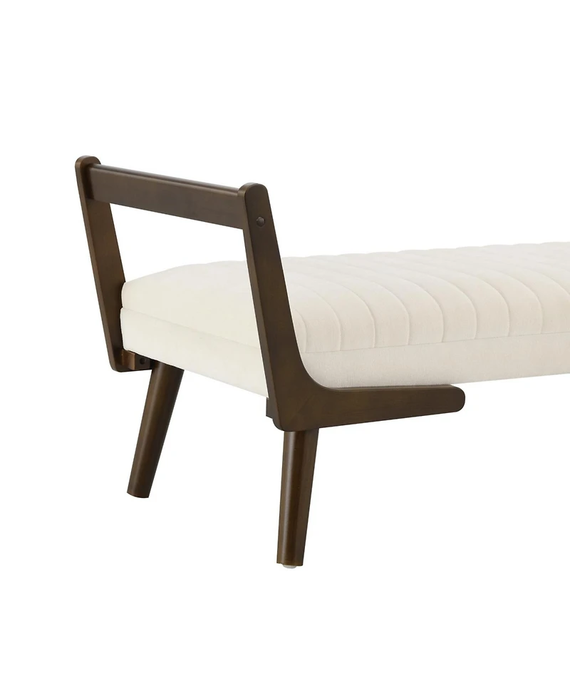 Streamdale Furniture 52" Mid Century Bench with Walnut Wood Leg, Channeled Upholstered Footrest Stool