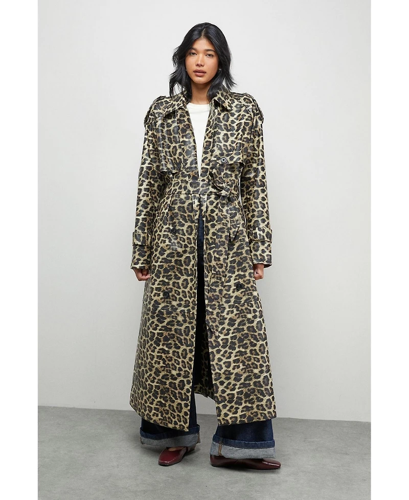 Warehouse Women's Pu Leopard Print Trench Coat