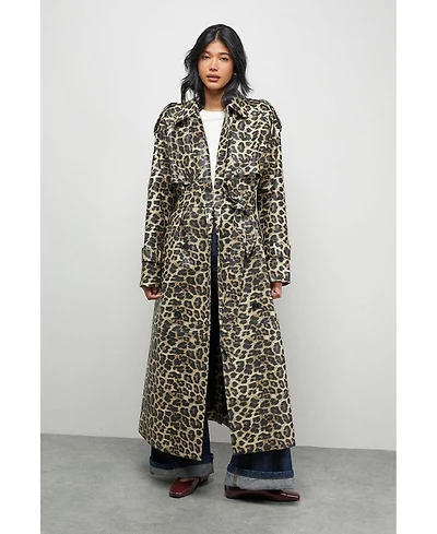 Warehouse Women's Pu Leopard Print Trench Coat