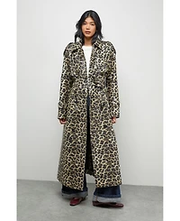 Warehouse Women's Pu Leopard Print Trench Coat