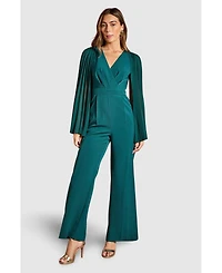 Coast Women's V Neck Pleated Long Sleeve Jumpsuit
