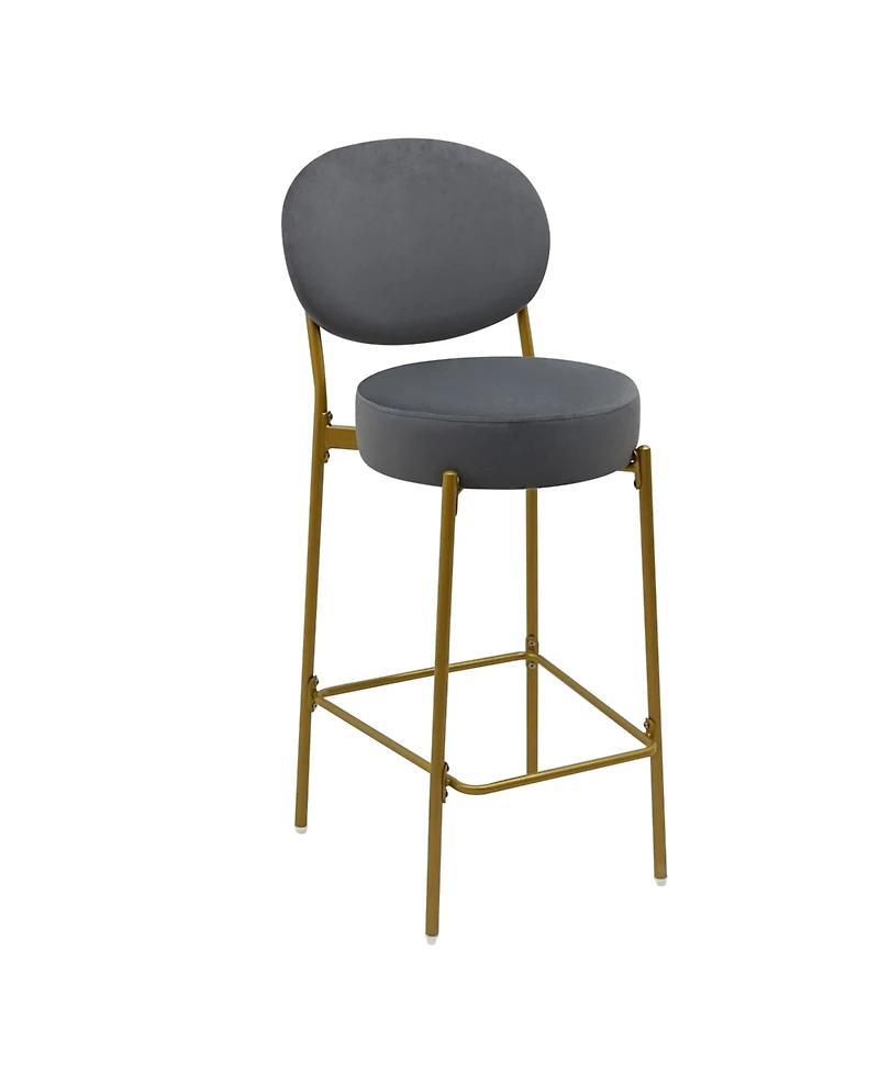 Streamdale Furniture Streamdale Set of 2 Gray Velvet Upholstered Bar Stools with Backrest & Footrest