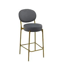 Streamdale Furniture Streamdale Set of 2 Gray Velvet Upholstered Bar Stools with Backrest & Footrest
