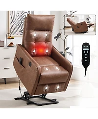 Streamdale Furniture Brown Pu Power Lift Recliner with Massage, Heat & Usb for Elderly