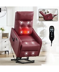 Streamdale Furniture Streamdale Wine Red Pu Power Lift Recliner Chair with Massage & Heat