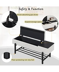 Streamdale Furniture Farmhouse Upholstered Storage Bench with Hidden Compartment (Black