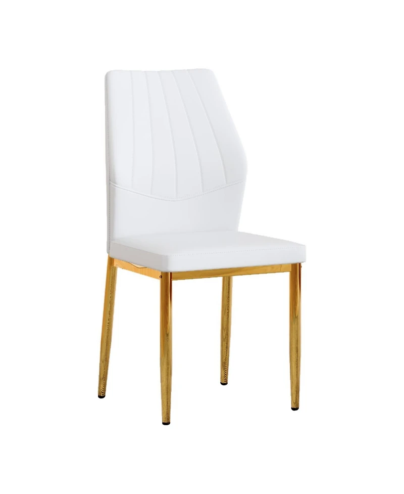 Streamdale Furniture Set of 4 Gold & White Dining Chairs, 37" High, Ergonomic Pu Backrest