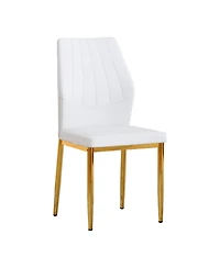 Streamdale Furniture Set of 4 Gold & White Dining Chairs, 37" High, Ergonomic Pu Backrest