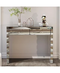 Streamdale Furniture Silver Mirror Console Table with 2 Drawers