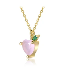14K Gold Plated with Colored Cubic Zirconia Heart & Leaf Pendant Necklace