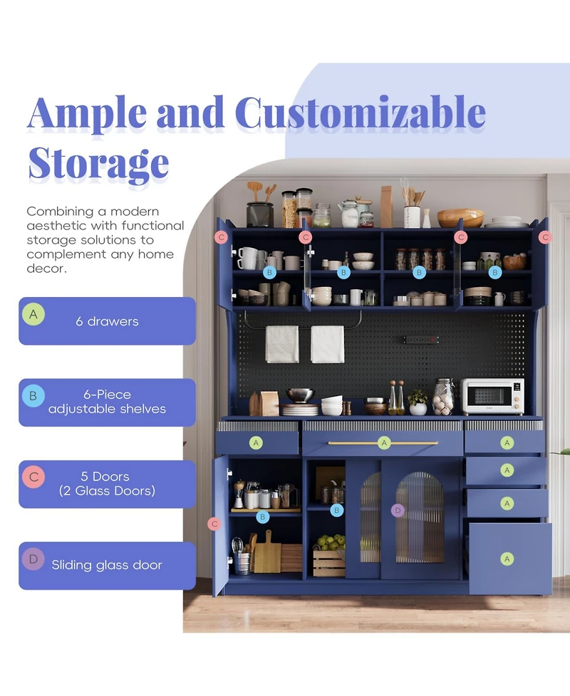 Streamdale 63" Buffet with Hutch, Coffee Bar, Drawers, Shelves, Outlet