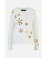 Yumi Women's Sequin Snowflake Fluffy Sweater