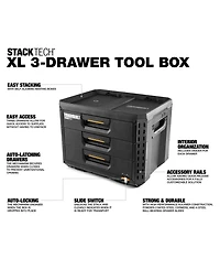 ToughBuilt StackTech 3-Drawer Tool Box, Durable Plastic Storage Organizer, Black