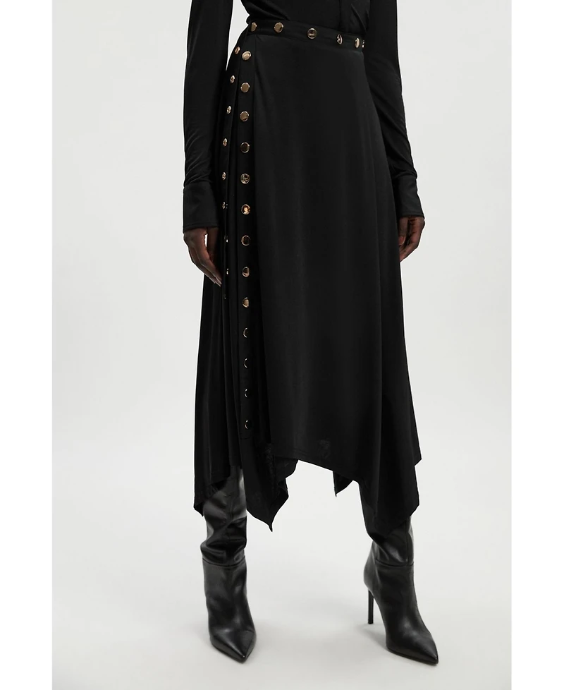 Karen Millen Women's Crepe Hanky Hem Eyelet Maxi Skirt