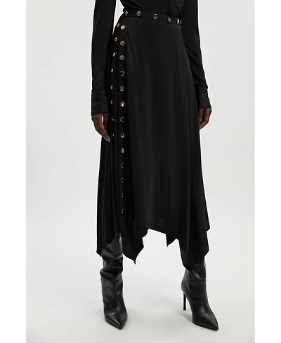 Karen Millen Women's Crepe Hanky Hem Eyelet Maxi Skirt