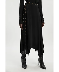 Karen Millen Women's Crepe Hanky Hem Eyelet Maxi Skirt