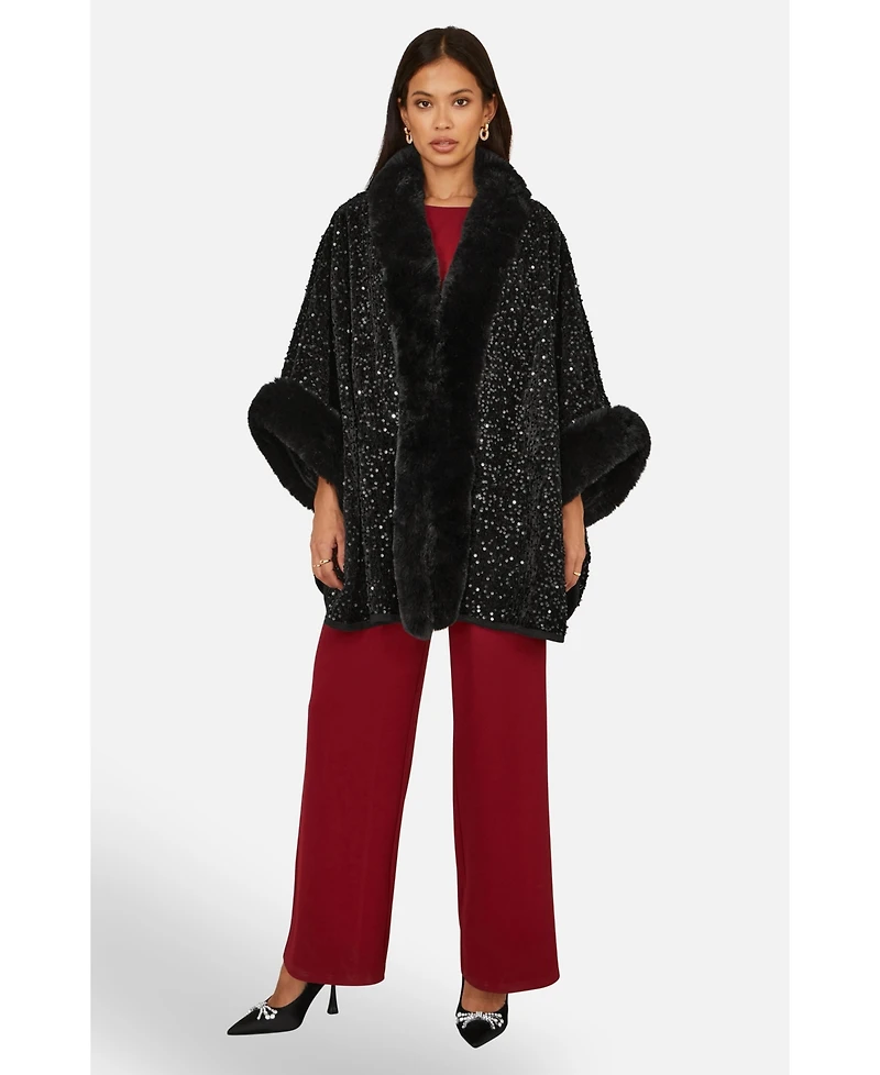 Yumi Women's Textured Faux Fur Lined Cape