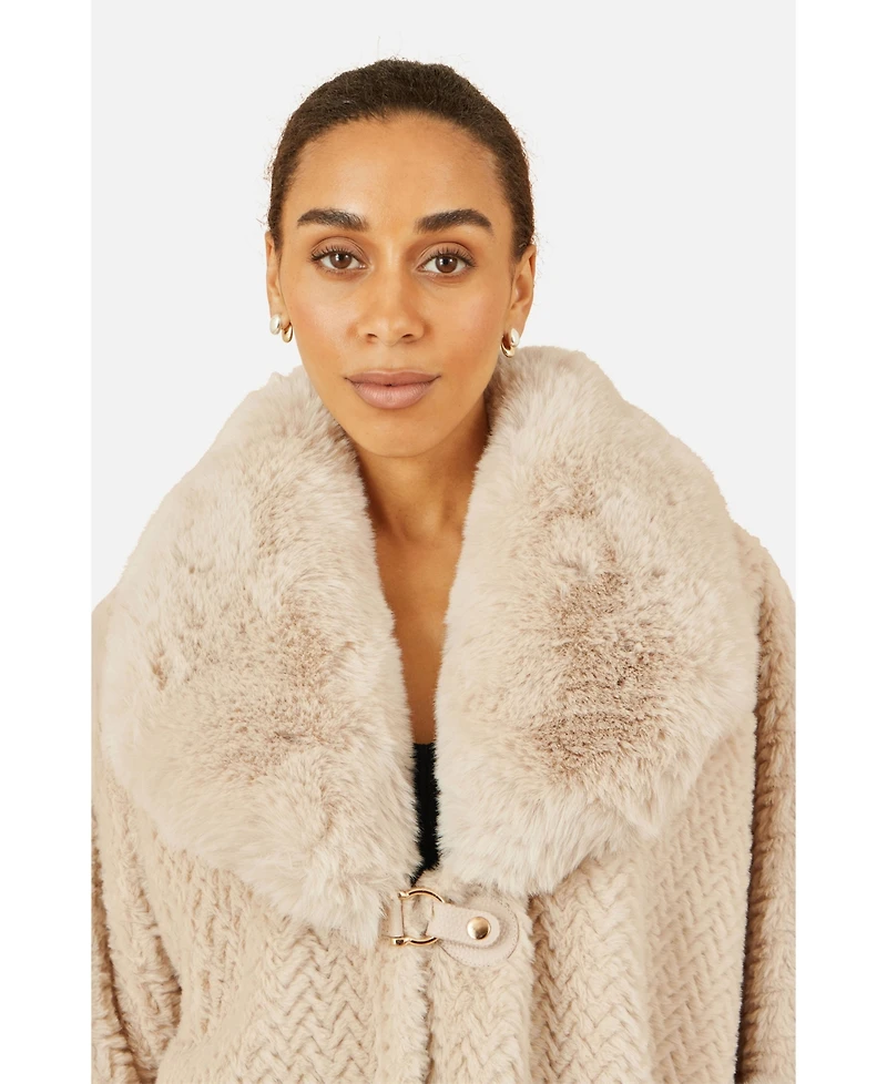 Yumi Women's Textured Faux Fur Lined Cape