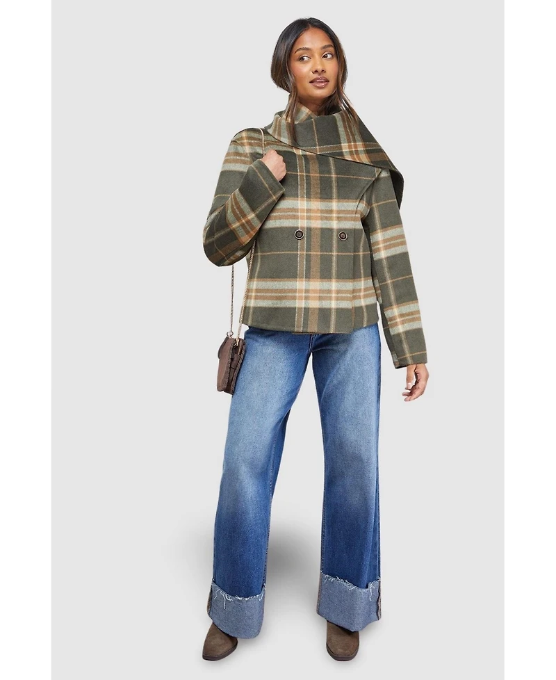 Oasis Women's Check Scarf Longline Jacket Coat