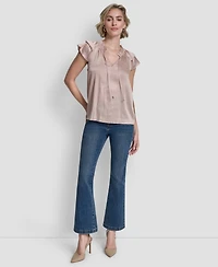 Dkny Women's Short-Sleeve Pleated Tie Front Blouse