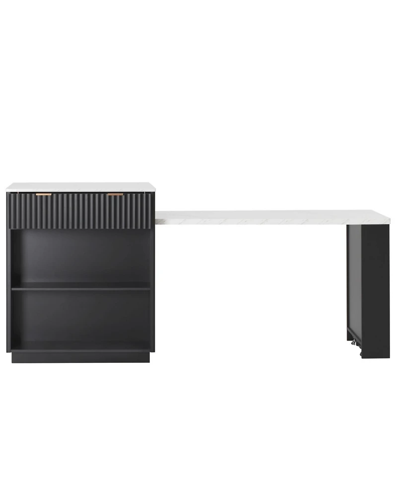 Streamdale Furniture Fluted Kitchen Island with Extendable Dining Table, Power Outlet & Storage