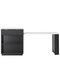 Streamdale Furniture Fluted Kitchen Island with Extendable Dining Table, Power Outlet & Storage