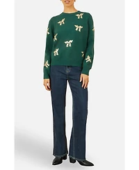 Yumi Women's Sequin Applique Bow Sweater