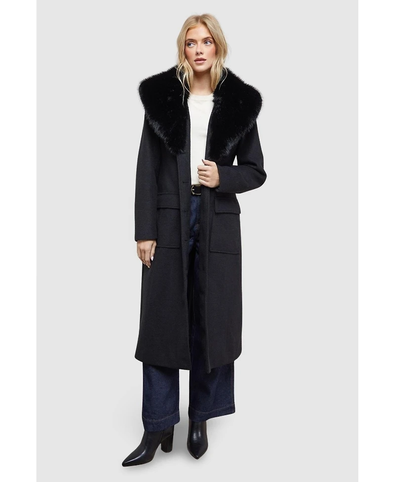 Oasis Women's Faux Fur Collar Belted Coat