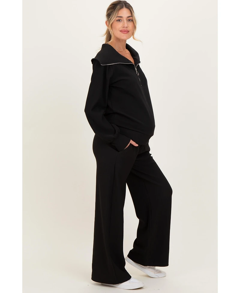 Pinkblush Maternity Ribbed Half Zip Pullover Wide Leg Pant Set
