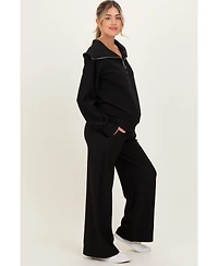 Pinkblush Maternity Ribbed Half Zip Pullover Wide Leg Pant Set