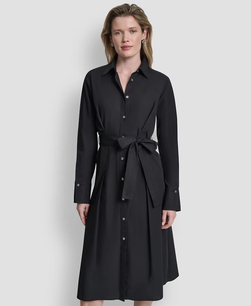Dkny Women's Long-Sleeve Collared Neck Midi Shirtdress