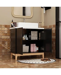 Homsee Single Sink Bathroom Vanity with Ceramics Top