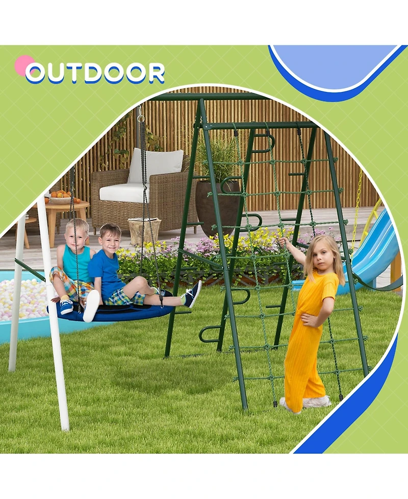 Outsunny Metal Swing Set for Backyard Holds up to 528 lbs. for Ages 3-8