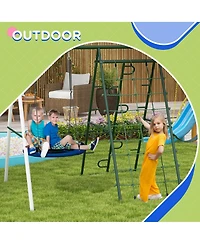Outsunny Metal Swing Set for Backyard Holds up to 528 lbs. for Ages 3-8