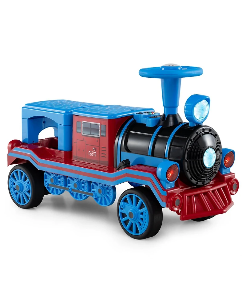 Hongge 12V Two-Seater Ride-On Train Toy with Whistle Sound and Detachable Seat - Blue