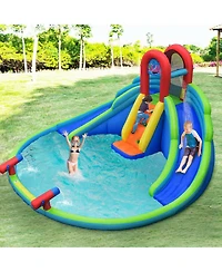 Hongge Inflatable Water Slide and Bounce House with Splash Pool and Climbing Wall for Kids Outdoor Fun