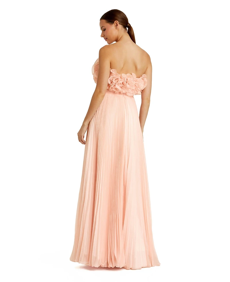 Mac Duggal Women's Pleated Chiffon Strapless Gown With Ruffles