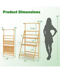 Sugift 3 Tier Bamboo Hanging Plant Stand with Height Adjustable Hanger Rod