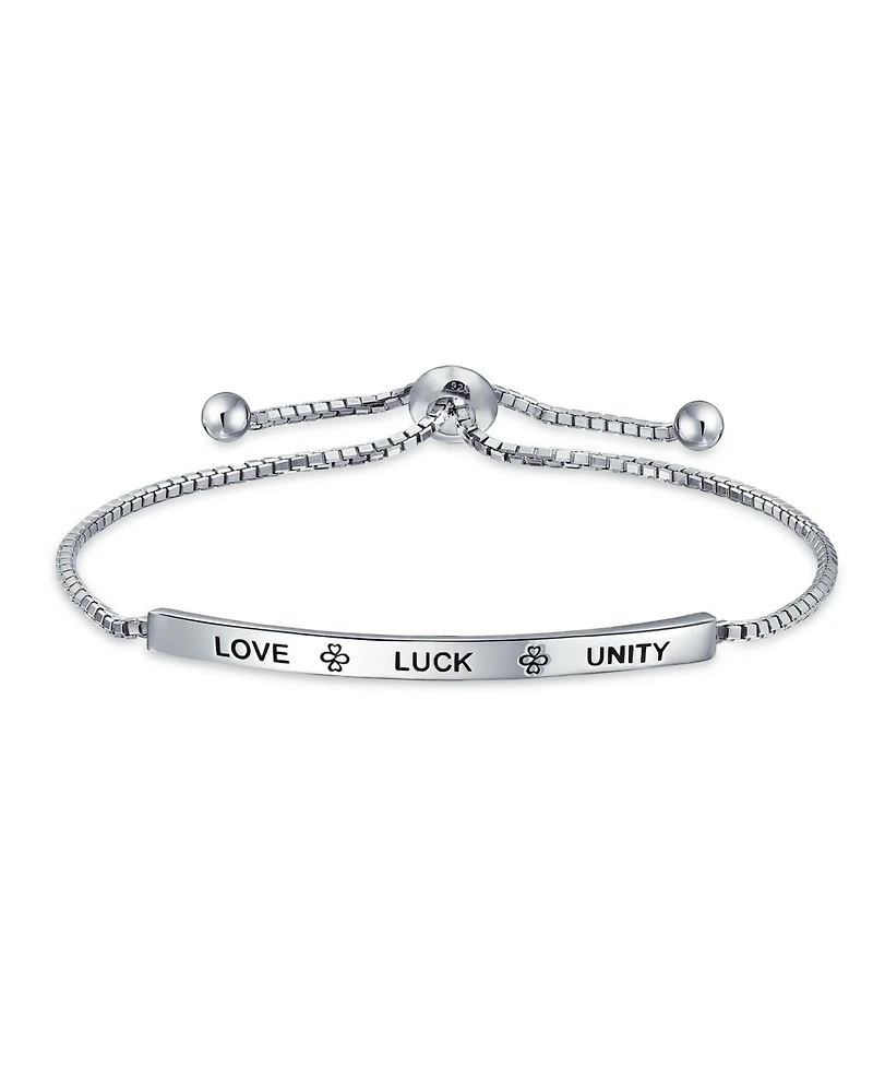 Bling Jewelry Heart Infinity Clover Love, Luck & Unity Bolo Bracelet & Stud Earrings Jewelry Set Sterling Silver Adjustable
